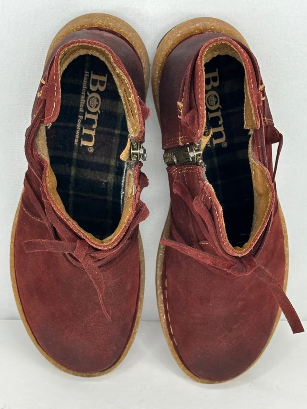 Born Tarkiln Burgundy Suede Ankle Boots Distressed‎ Wrap Laces Boho Sz 8 - Picture 8 of 11